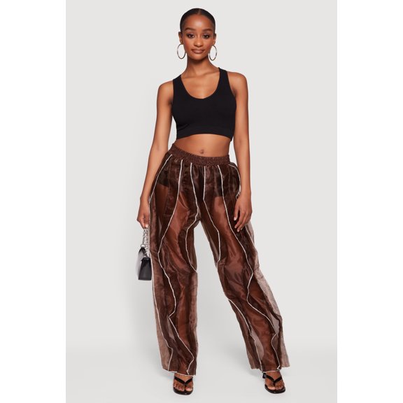 Women's Contrast Ruffle Trim Organza Pants