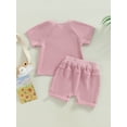 thumbnail image 2 of Lamuusaa Baby 2Pcs Summer Outfits, Short Sleeve Waffle Knit T-Shirt + Knot Front Shorts Set, 2 of 9