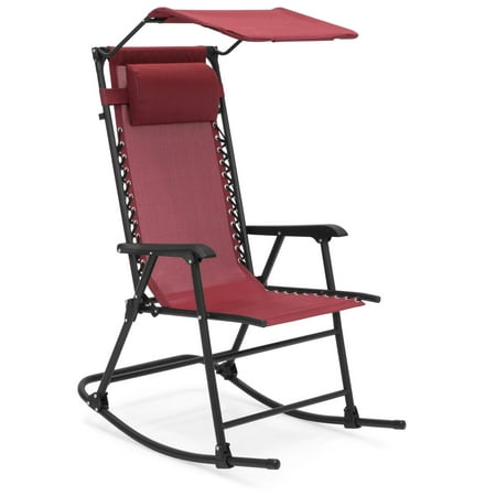 Best Choice Products Outdoor Folding Zero Gravity Rocking Chair w/ Attachable Sunshade Canopy, Headrest -