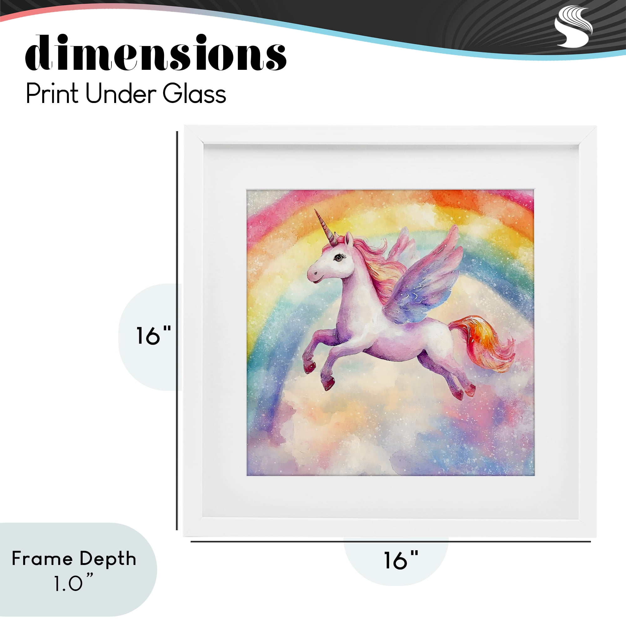 Stupell Industries Flying Unicorn In Rainbow Sky White Framed Print Under Glass, design by Creative Studio