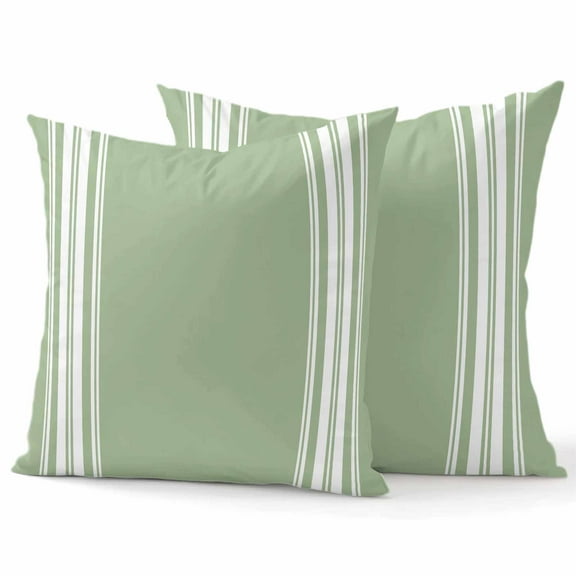 Decorative Throw Pillow Covers 18x18 Inch Set of 2 Sage Green Striped Home Decor Pillow Cases for Couch, Stripes Cushion Case for Living Room Bedroom Bed Car Chair