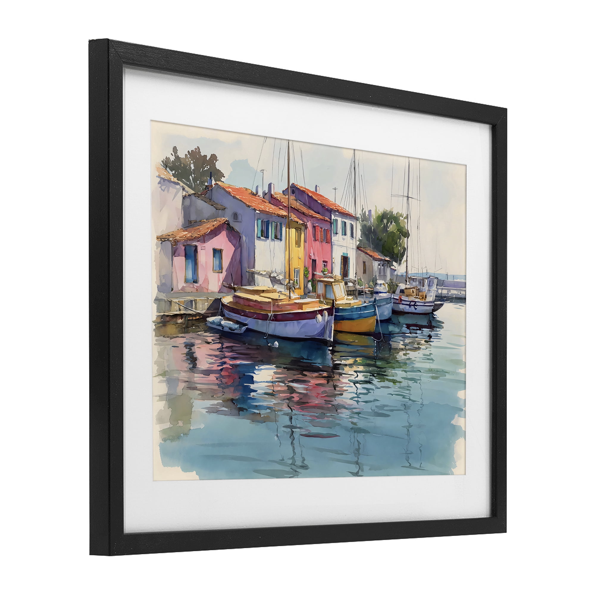 Stupell Industries Colorful Docks Harbor Black Framed Print Under Glass, design by Franklyn Gregory