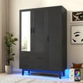 thumbnail image 2 of Blotout 70" Armoire Wardrobe Closet with Mirror & LED Lights, LED Black Louver Door Wardrobe Armoire with 3 Drawers & Hanging Rods, Large 3 Doors Armoire Storage with Multi-Layer Shelves, 2 of 8