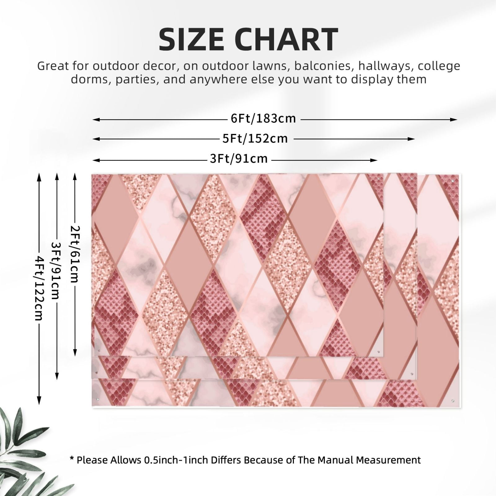 Rose Gold Marble Snakeskin Geometric Four Hole Decorated Banner Flag for Garden Yard Home Decoration Indoor Outdoor 4x6 Ft