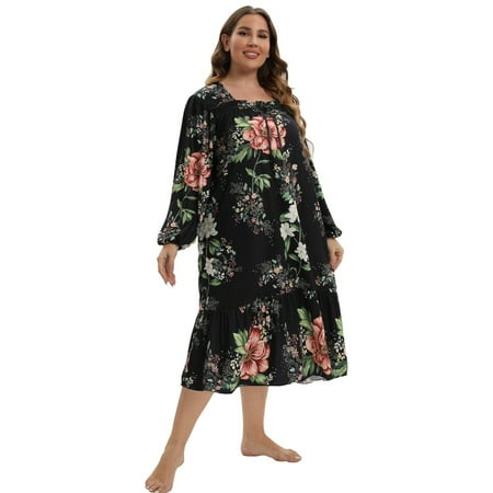 

Xmarks Long Sleeve Nightgowns for Women Soft Ladies Nightgown Long Sleep Dress Nightdress Black US 16