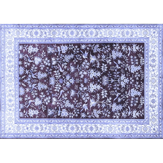 Ahgly Company Machine Washable Indoor Rectangle Persian Blue Traditional Area Rugs, 5' x 8'