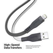 Powertek MFi USB-A to Lightning Two-Tone Pastel Fast Charge Cable, 6 ft, Grey