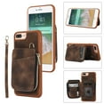 thumbnail image 1 of ELEHOLD for iPhone 7 / 8 / SE 2022 & 2020,Luxury Zipper Wallet Case with Card Slots Zipper Pocket Kickstand Function Wriststrap Crossbody Shoulder Strap Shockproof Purse Case,brown, 1 of 1