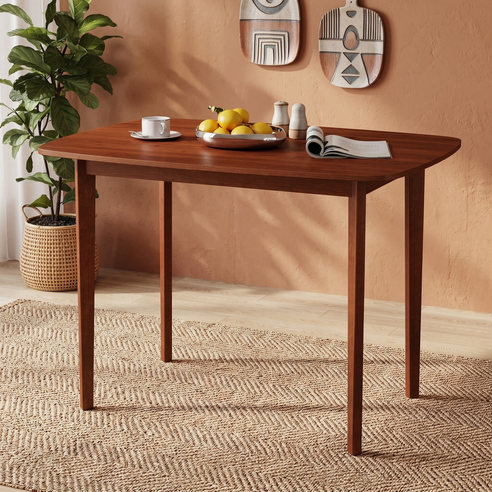 Furnibear Wooden Dining Table for 2-4 People, Rectangular Kitchen Table with Rubber Wood Legs, Space-Saving Dinner Table for Small Apartment, Kitchen, Dining, Walnut