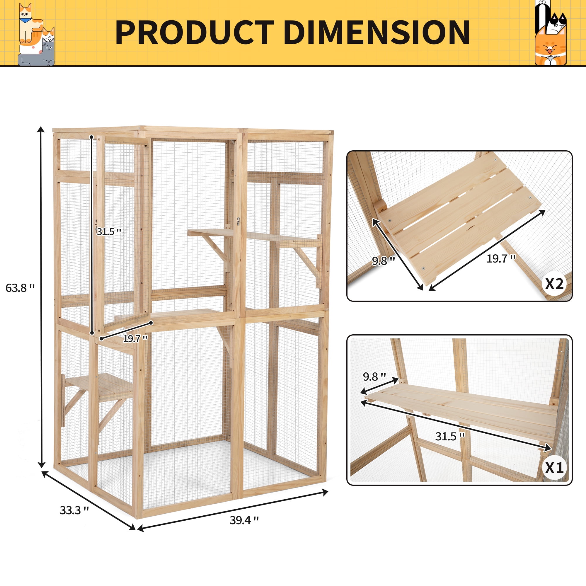 COZIWOW Catio Outdoor Cat Enclosure Window Access, Wooden Cat House Cage Indoor