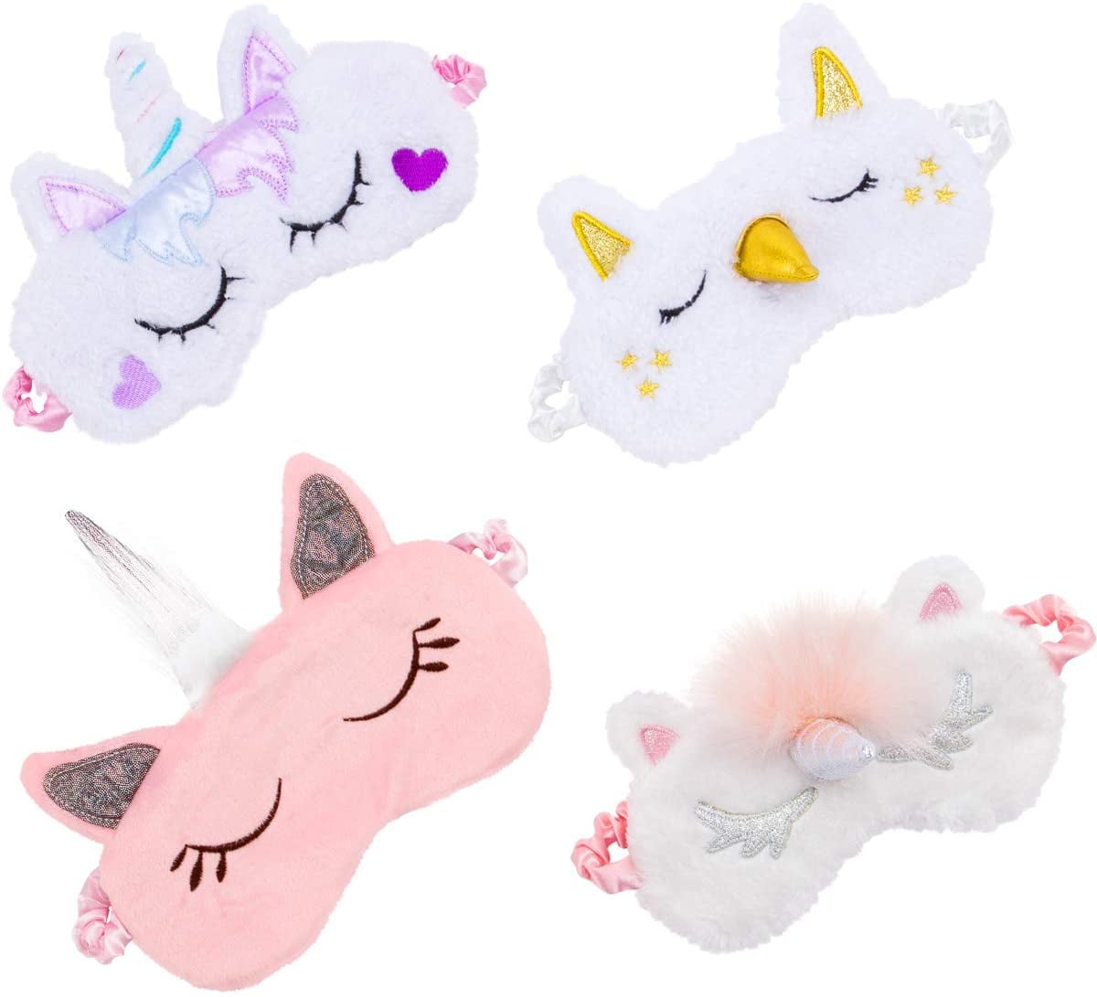 4 Pack Soft Plush Unicorn Sleeping Mask Cute Unicorn Horn Blindfold Eye Cover for Women Girls