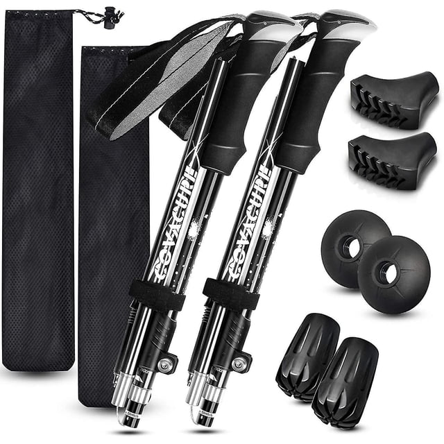 Bastones de trekking: paquete de 2 bastones de senderismo plegables de aluminio con sistema de bloqueo rápido, plegables, telescópicos, ultraligeros para trekking, mochileros y p