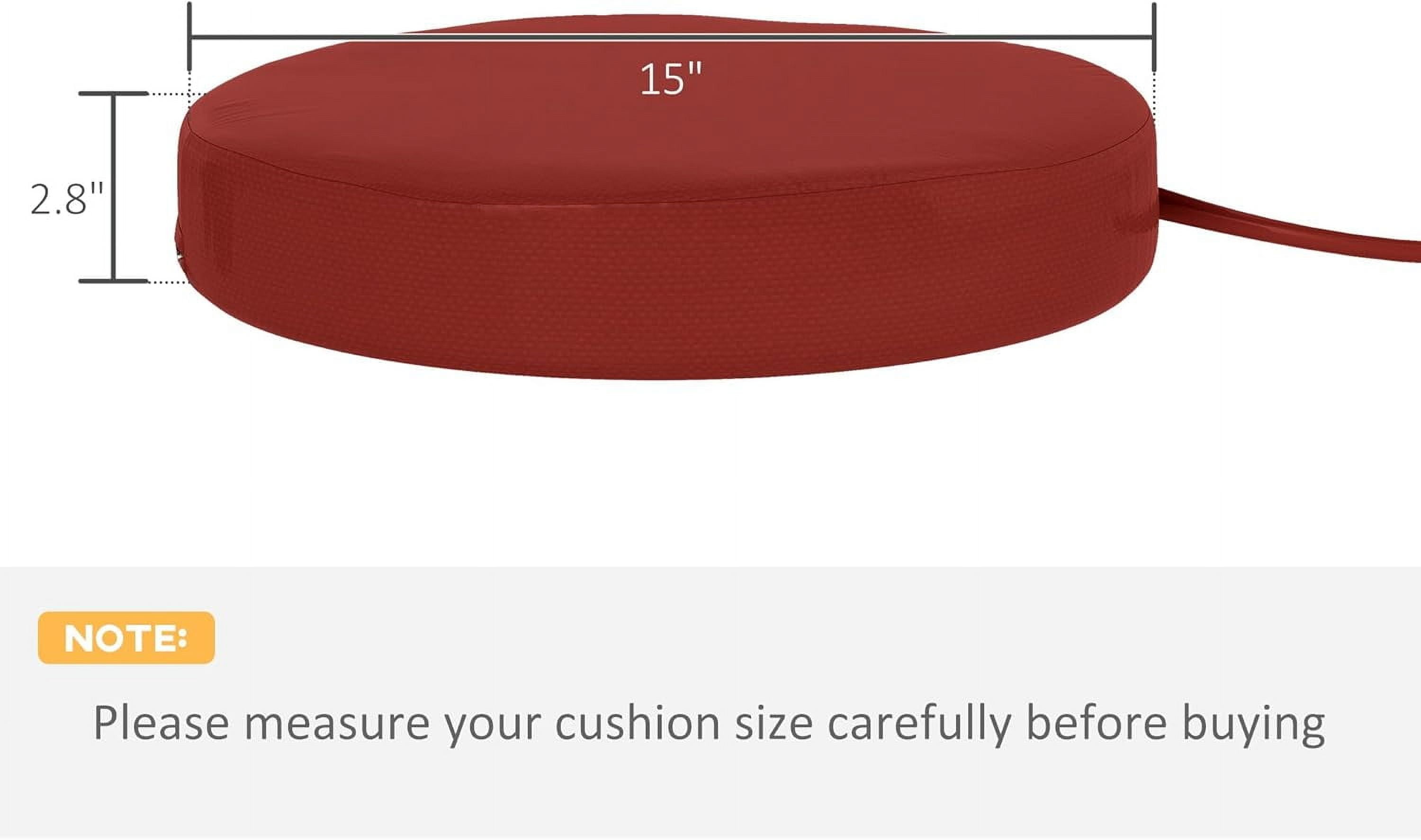 Outdoor Bistro Chair Cushions Set of 4 with Machine Washable Cover, 15" x 15" x 3" Thick Round Seat Cushions for Patio Furniture with Ties, Chair Pads for Dining Chairs, Wine Red