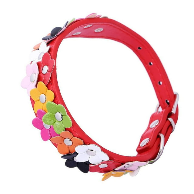 Alliage de Cuir Animal Collier Réglable Fleur Collier pour Animaux de Compagnie Chaîne Collier de Décoration pour Animaux de Compagnie, Rouge, XS, 2.5x30cm