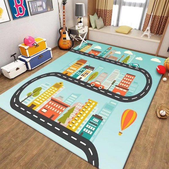 Kids Play Mat Rug Carpet Educational Playmat with Non-Slip Design, City Map Traffic Game Traffic Educational Area Rug for Children Kids Bedroom Playroom - 3 Large Size to Choose