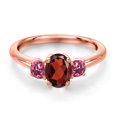 thumbnail image 3 of Gem Stone King 18K Rose Gold Plated Silver Red Garnet and Pink Tourmaline Engagement Ring for Women | 1.17 Cttw | Oval 7X5MM | Gemstone January Birthstone | Size 5, 3 of 6