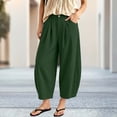 thumbnail image 2 of TEAJOPSUU Women's Ankle Pants High Waist Cropped Barrel Pants Pleated Front Button Closure Side Pockets Casual Trousers for Everyday Vacation Olive Green, 2 of 7