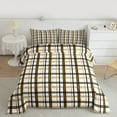 thumbnail image 2 of Homewish Buffalo Plaid Child Queen Comforter Set, Modern Abstract Artwork Bedding Sets, White Yellow Stripes Line Reversible Bedding Comforter Set, Luxury Bedroom Decor, 3pcs, 2 of 8