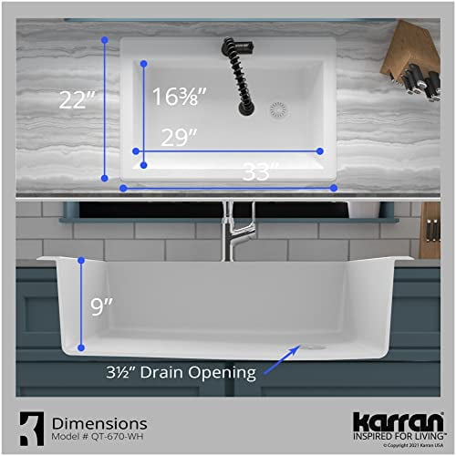 Karran QT-670 Drop-In Quartz Composite 33 in. 1-Hole Single Bowl Kitchen Sink in Grey