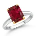 thumbnail image 2 of Gem Stone King 10K White and Yellow Gold Red Created Ruby Engagement Ring for Women (2.80 Cttw, Emerald Cut 9X7MM, Gemstone July Birthstone, Available in Size 5, 6, 7, 8, 9), 2 of 4