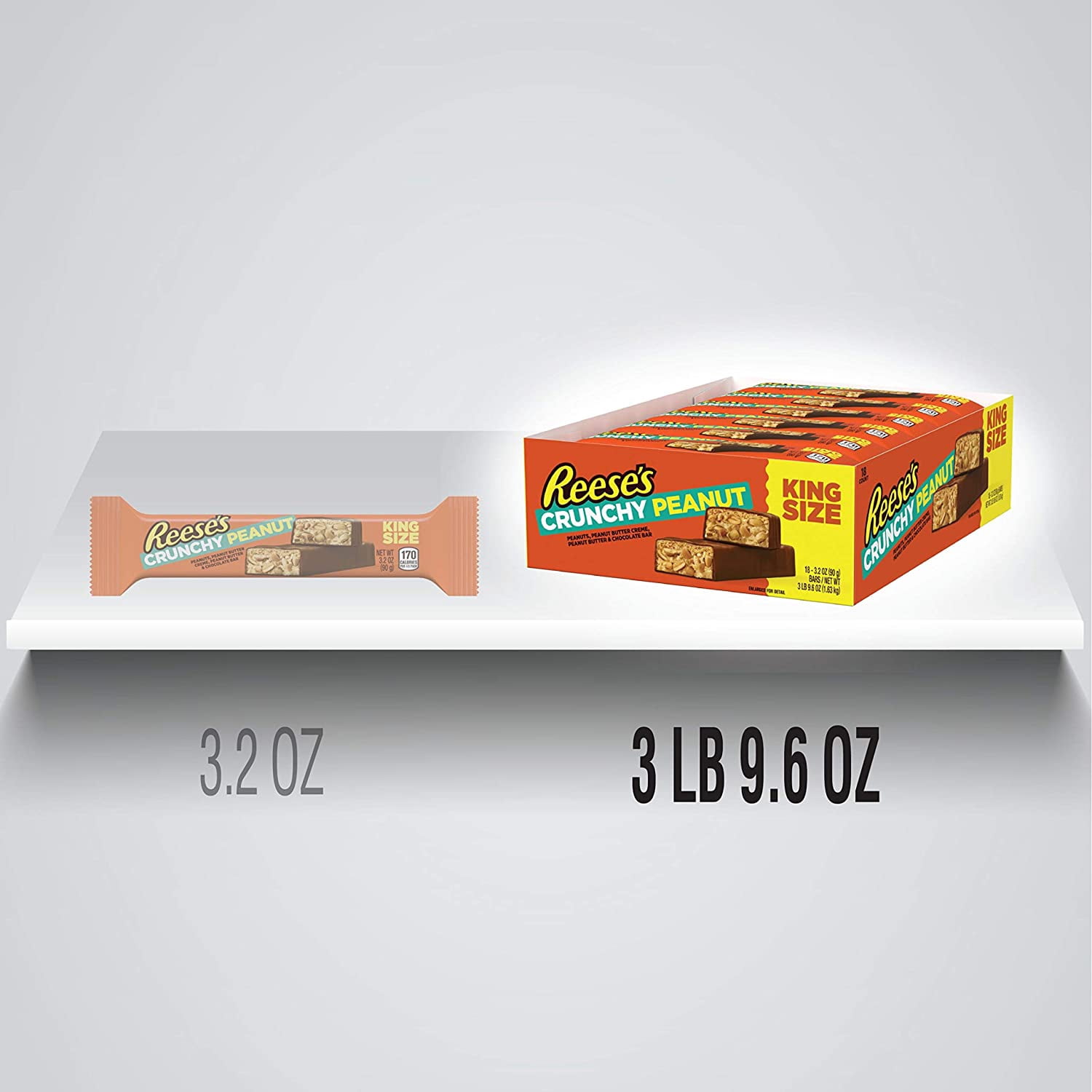 REESE'S Crunchy Peanut King Size Chocolate Candy Bar, 3.2 oz. (Pack of 18)