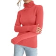 thumbnail image 2 of Suéteres Acanalados para Mujer, Lindos Suéteres de Punto de Cuello Alto, Ajustados y Cálidos Sandía un Tamaño, 2 of 8