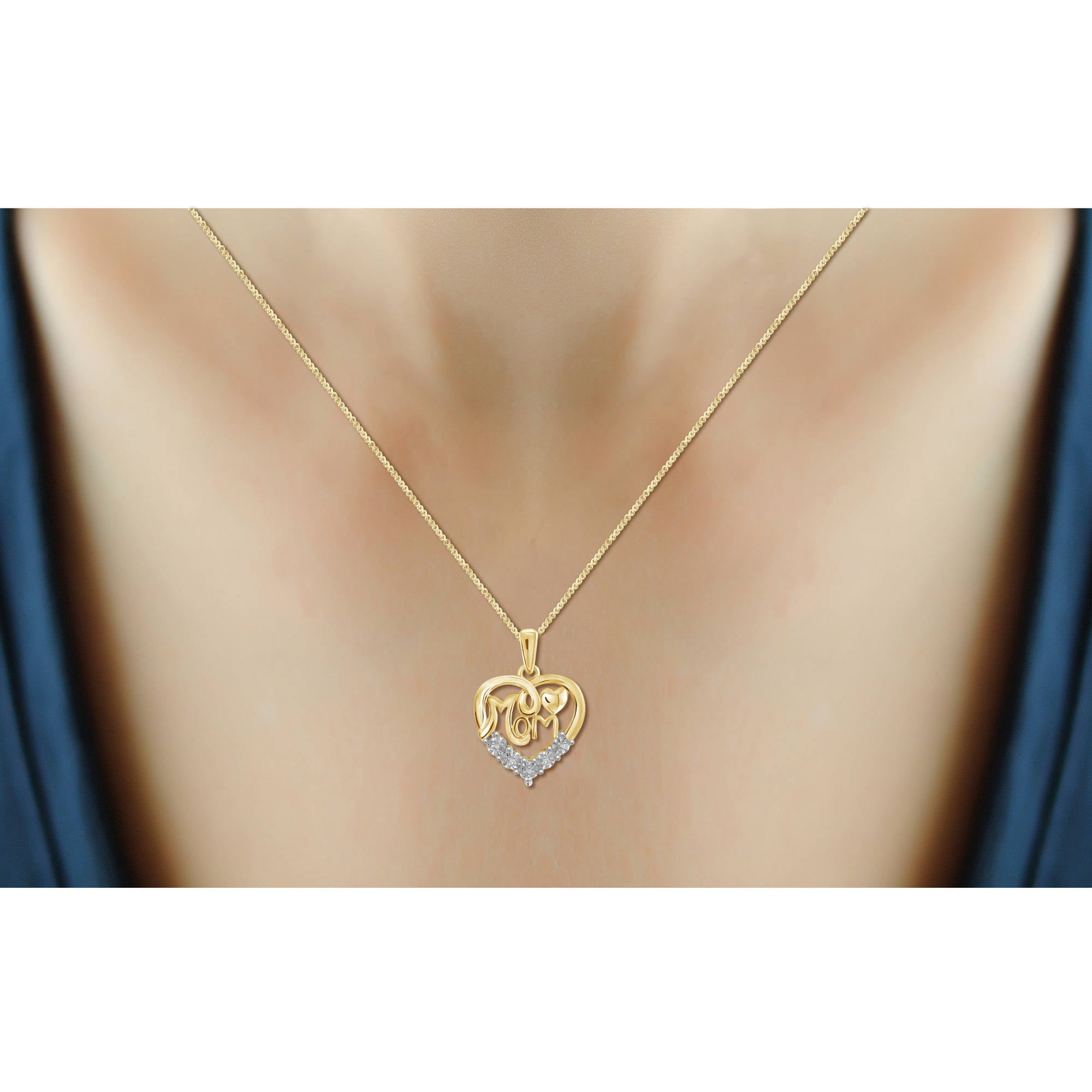 JewelersClub Mom Necklace 14K Gold Plated Necklace for Women – Beautiful Accent White Diamonds + 14K Gold Plated Mother Daughter Necklace – Mothers Day Gifts Necklaces for Women