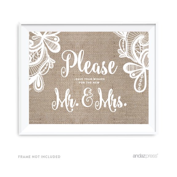 Leave Your Wishes For New Mr. & Mrs. Burlap Lace Wedding Party Signs
