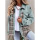 thumbnail image 2 of Chaqueta vaquera a cuadros, chaqueta vaquera para mujer, chaqueta vaquera con solapa y empalme a cuadros, chaqueta vaquera lavada, verdadera excelencia, 2 of 6