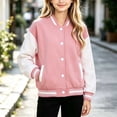 thumbnail image 2 of Lutiedan Kids Varsity Baseball Bomber Jacket Boys Girls Long Sleeve Button down Jackets Unisex School Uniform Jackets Size 1-15, 2 of 7