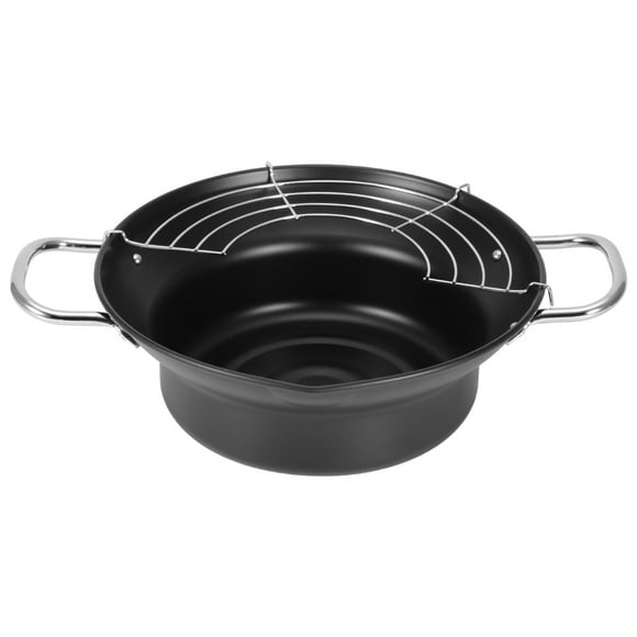 Mini Tempura Fryer Iron Pot Kitchen Deep Fry Pan with Oil Drip Drainer Rack