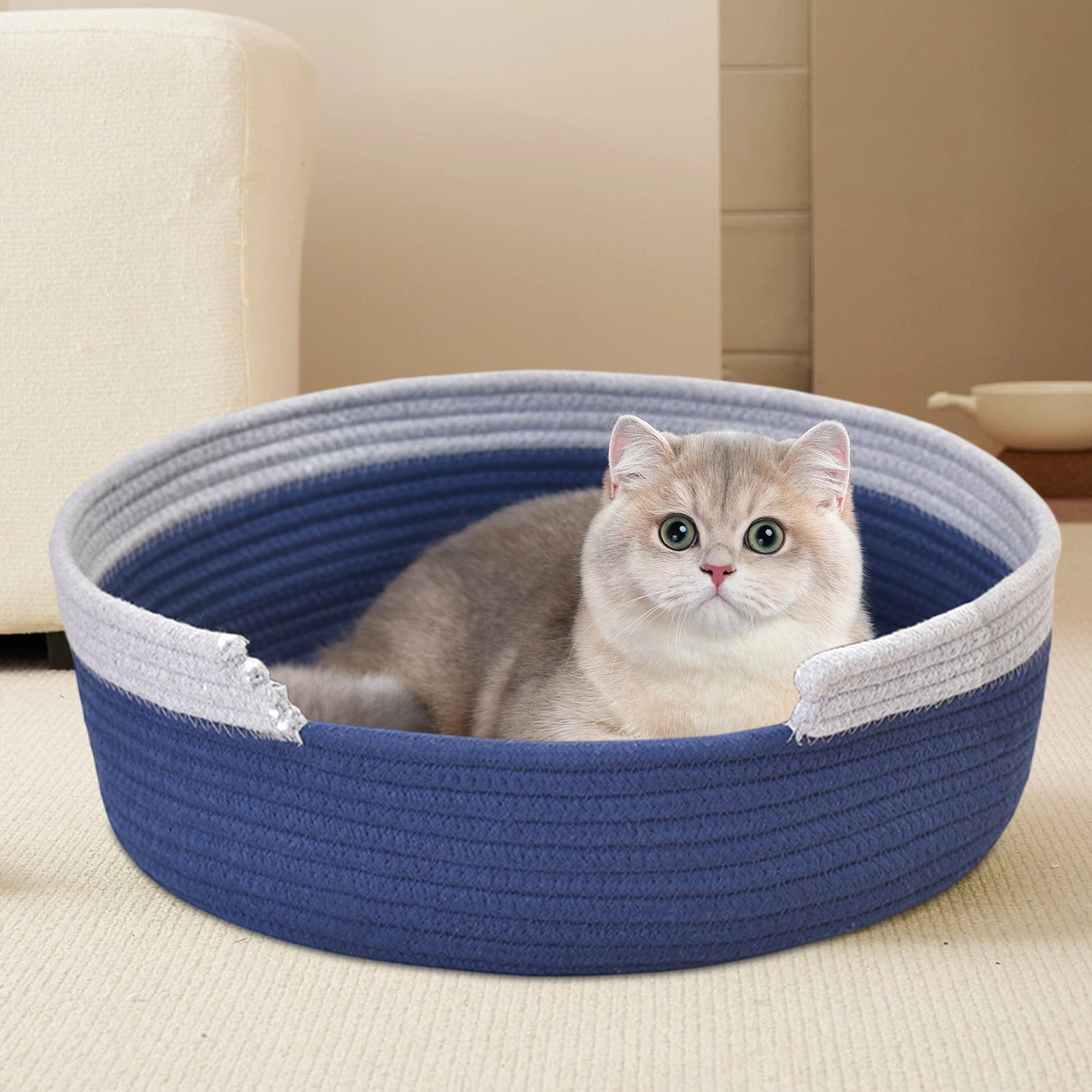 Gnmfd Cats and Dog Nests Small Pet Round Rope Bed Hand Woven Extra Large Cozy Space, Soft Comfortable Durable, Stuffed Animal Storage, Wear and Scratch Resistant, Summer Home Pet Decor