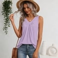 thumbnail image 4 of V Neck Sleeveless Tank Tops Women Plus Size Loose Fit Pleated Summer Casual Curved Hem Basic Shirts Light Purple M, 4 of 6