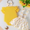 thumbnail image 5 of Gvdentm Baby Girl Clothes Summer Outfits Cute Print Infant Romper Suspender Skirt with Headband 3pc Set 0-24 Months(Yellow,12-18 Months), 5 of 9