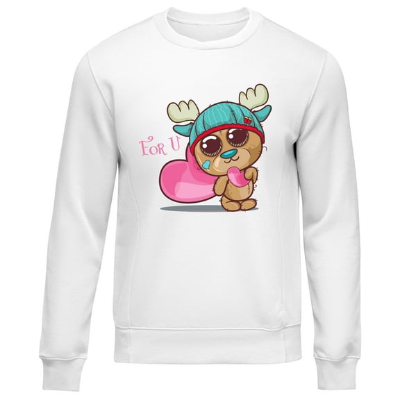 Cute Bear Hearts Design Unisex Couple Style Round Neck Sweatshirt Oversized Long Sleeve Pullover,Sizes S-2XL