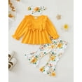 thumbnail image 2 of 2T Baby Girls Clothes 3T Girls 3PCS Floral Outfits Set Crew Neck Toddler Girls Long Sleeve Top Pants Set with Headband Yellow, 2 of 9