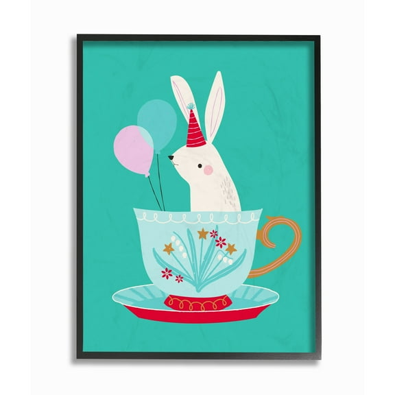 Bunny In Teacup Oversized Framed Giclee Texturized Art, 16 x 1.5 x 20