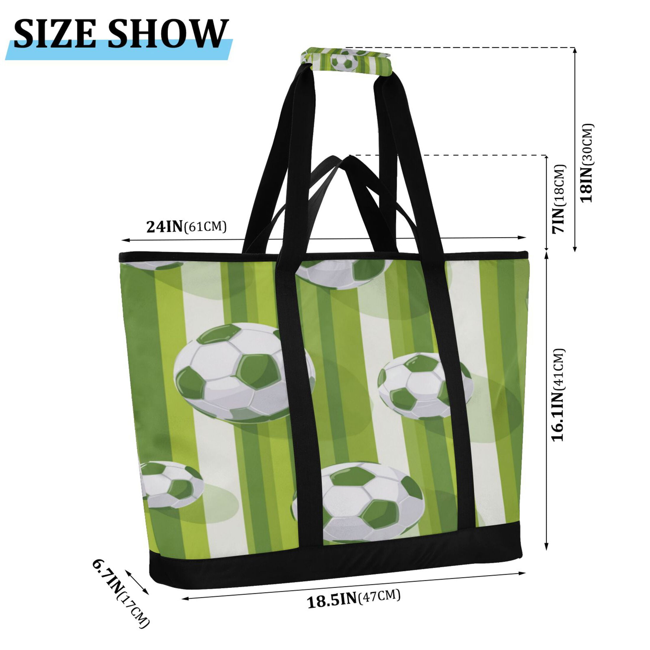 Extra-Large Wide Opening Design Capacity Hand-Held Ice Pack Thickened Insulation Layer For Long-Lasting Cold Retention For Outdoor Shopping Picnics And Camping Green Footballs Pattern