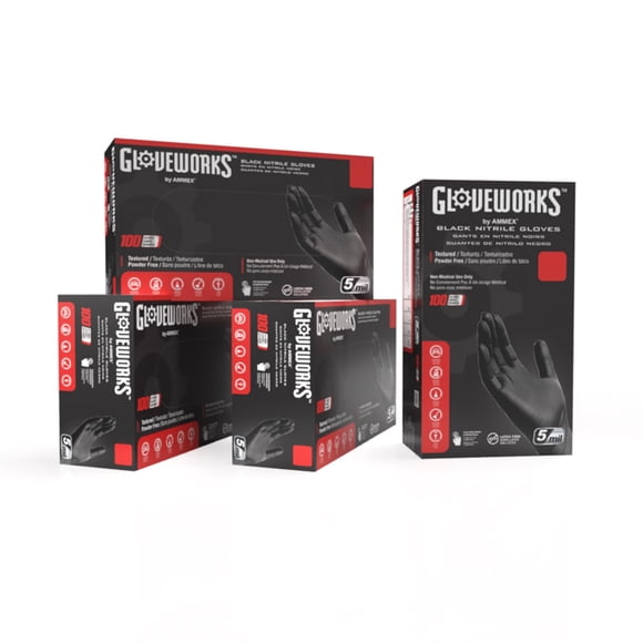 GLOVEWORKS XL Black Nitrile Gloves for Cooking, Food Prep, Disposable, 5 Mil, For Professional Cleaning, 4 Boxes of 100