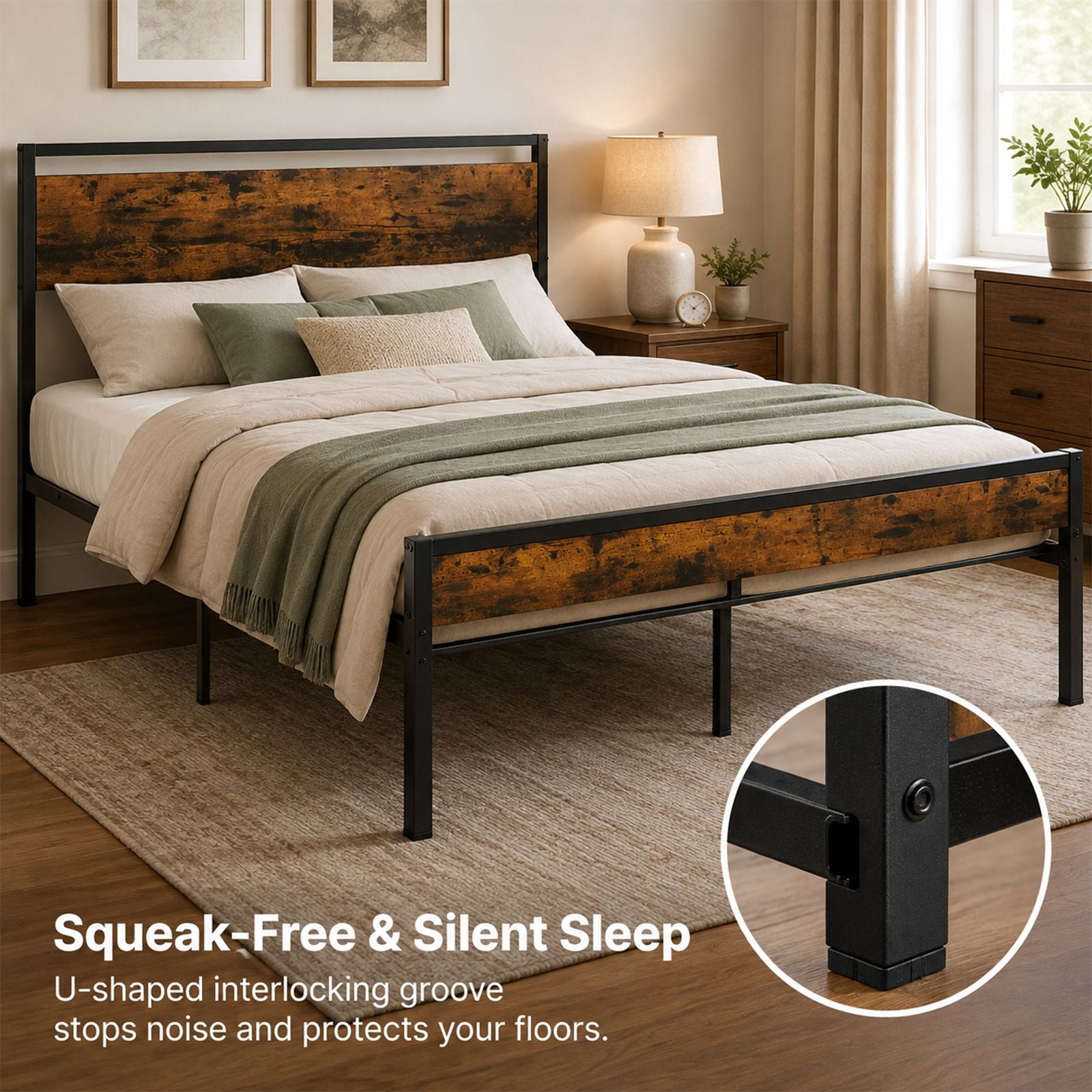 Alvantor Metal Platform Bed Frame, Mattress Foundation with Headboard and and Footboard, No Box Spring Needed Support, Noise Free, Easy Assembly
