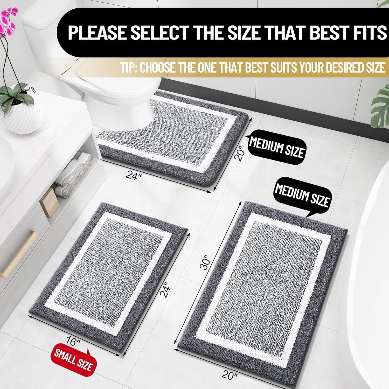 Ht Viik Bathroom Rugs 24x16, Extra Soft and Absorbent Microfiber Bath Mat, Non-Slip, Machine Washable, Quick Dry Shaggy Bath Carpet, Suitable for Bathroom Floor, Tub, Shower (Small, Dark Grey)