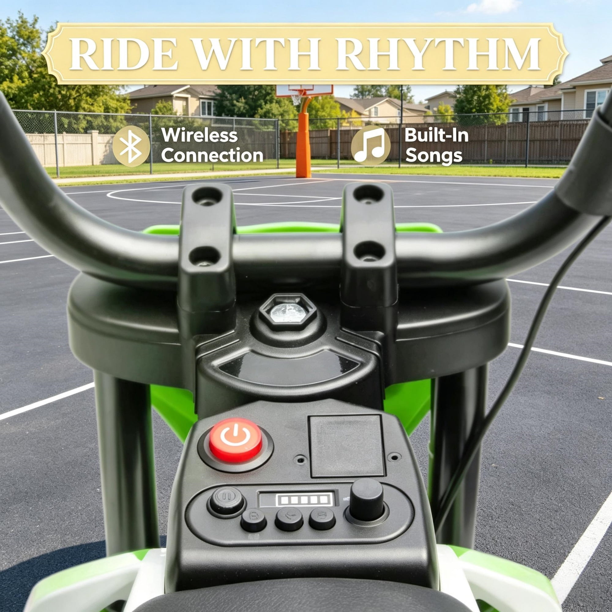 12V Kids Electric Motorcycle, Twist Handle Throttle, Safety Training Wheels, Rear Suspension System, Music Playback, Green