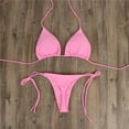 thumbnail image 2 of Traje Baño Dos Piezas Con Cuello Halter para Mujer Traje Baño Tanga Sexy Sólido Con Cordones Spandex (rosa), 2 of 6