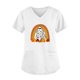 thumbnail image 1 of Camiseta rosa con cuello en V y temática de Halloween para mujer con un bonito diseño de fantasma y arcoíris, cómoda y casual, 1 of 3