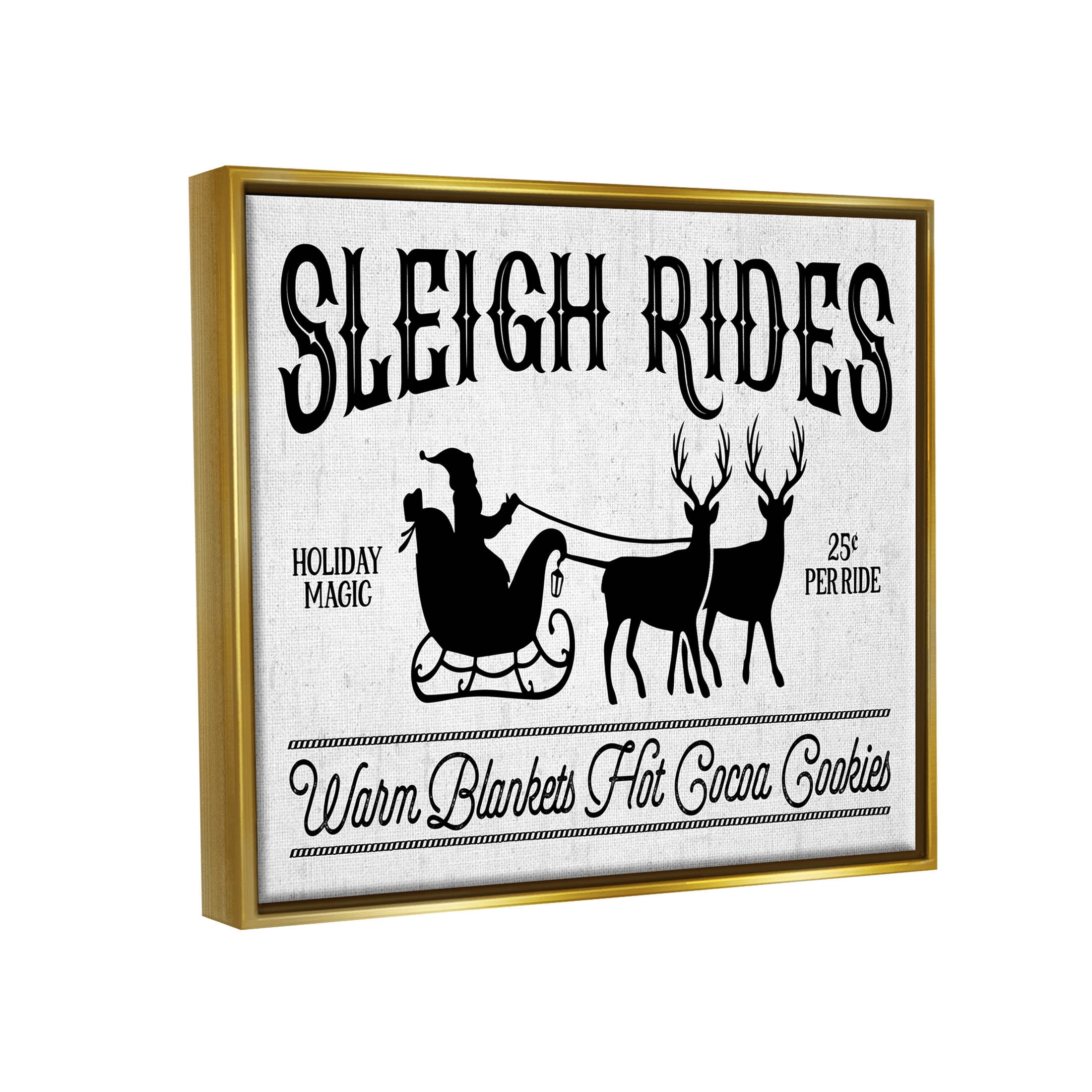 Stupell Industries Sleigh Rides Vintage Santa Claus Graphic Art Metallic Gold Floating Framed Canvas Print Wall Art, Design by Lettered and Lined