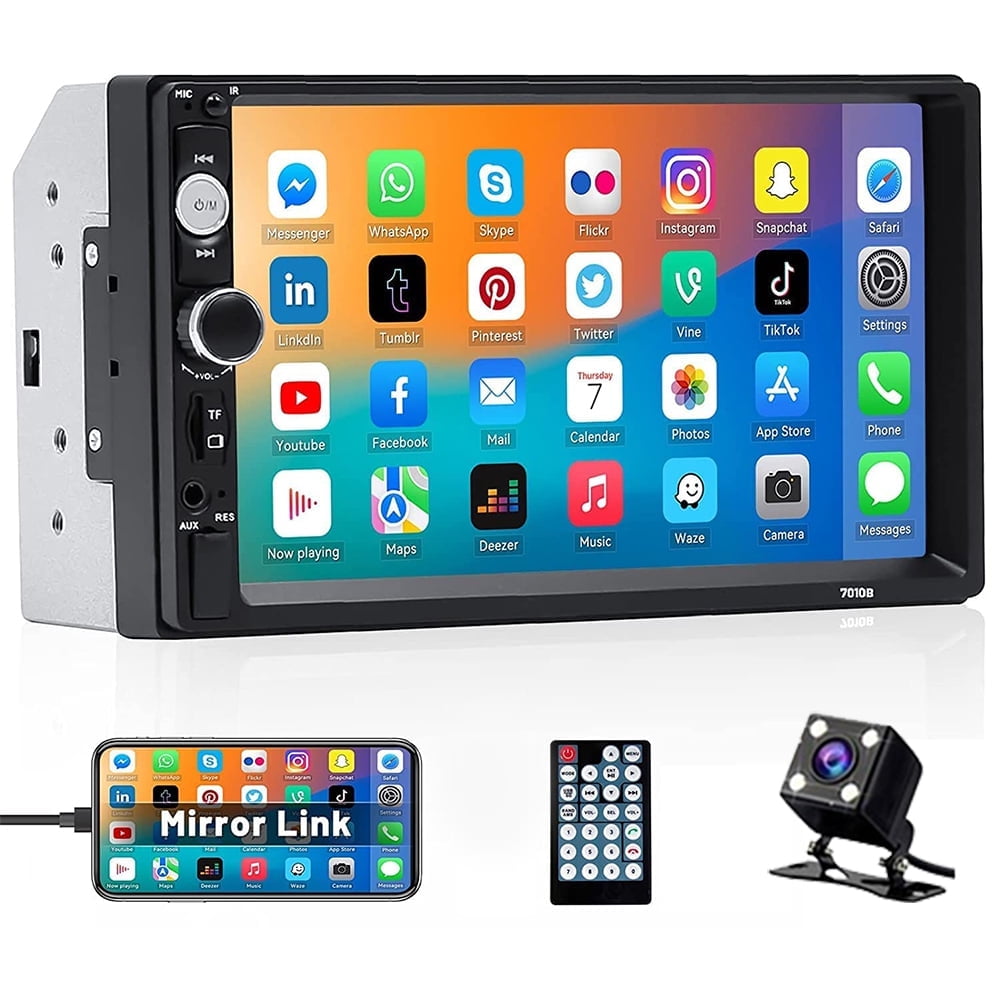 Podofo Car Stereo Double Din 7 inch HD Touch Screen Car Radio with Bluetooth Backup Camera Support FM Radio Mirror Link SWC