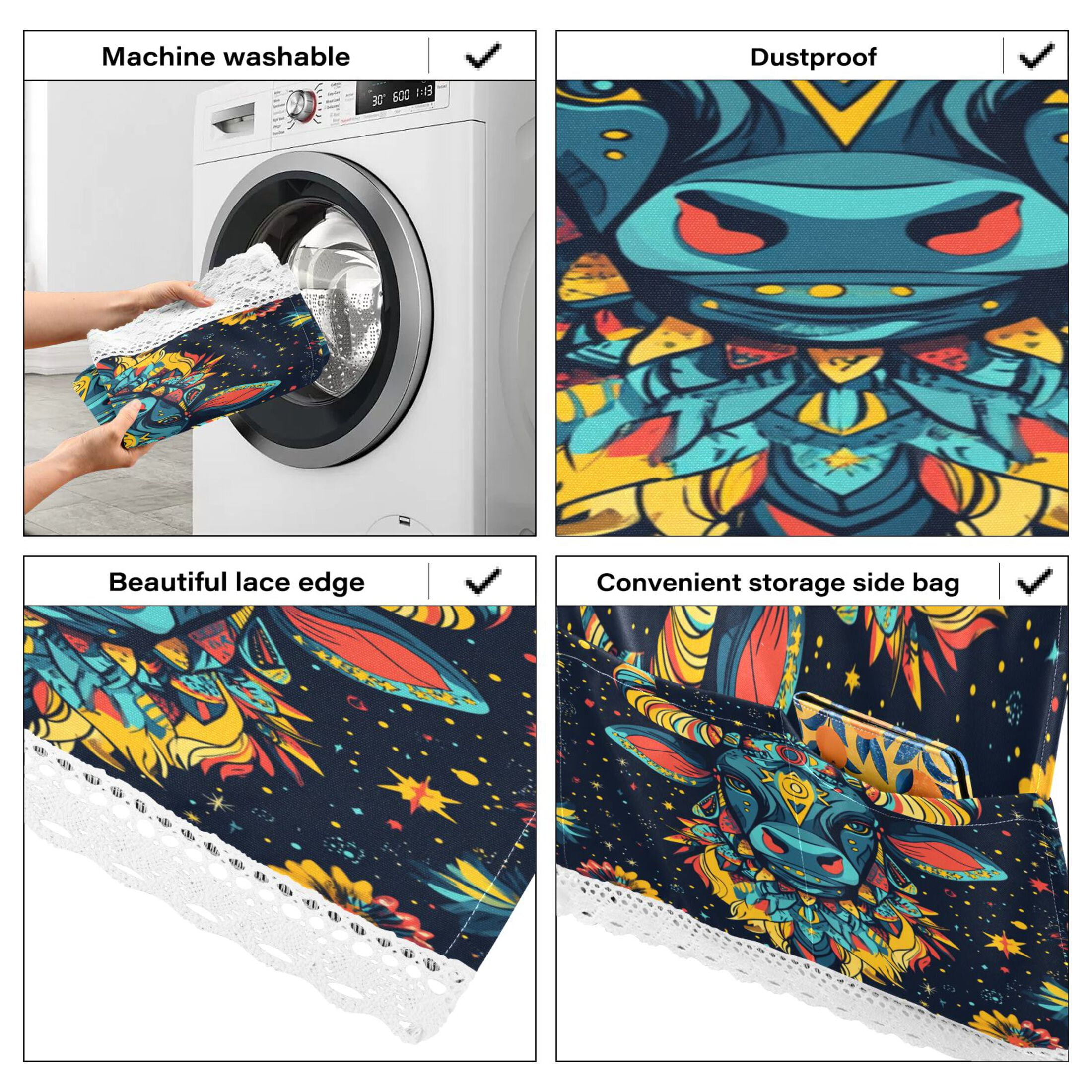 BullheadWasher and Dryer Covers Dust-Proof and Oil Resistant Fridge Cover with 4 Storage Pockets Washing Machine Top Cover for Laundry Kitchen Home 51.2 x 22 In