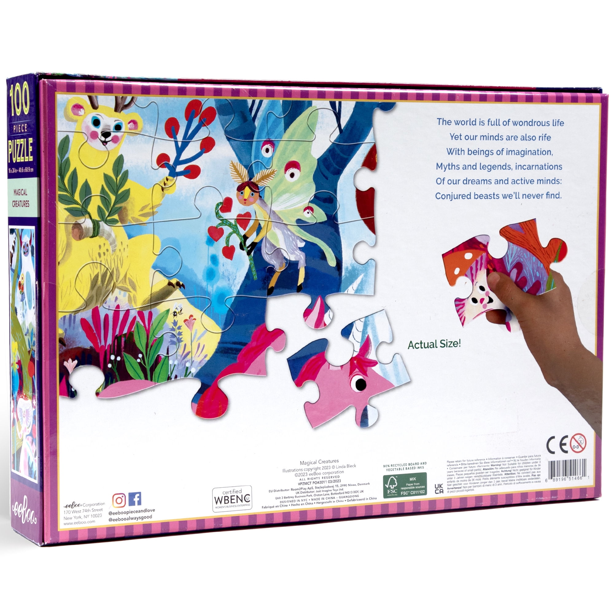 eeBoo: Magical Creatures - 100 Piece Puzzle - 24 x 16" Kids Jigsaw, Glossy High-Quality Pieces, Ages 5+