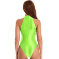 thumbnail image 4 of Traje de baño para mujer, traje de baño sin mangas, leotardo de una pieza, Color sólido brillante, cuello falso, cremallera trasera, traje de baño, 4 of 5