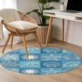 thumbnail image 5 of Blue Coastal Round Living Room Rugs 3.3 ft, Summer Ocean Waves Shell Crab Coconut Tree Washable Area Rug with Non-Slip Sturdy Edge Binding Round Front Door Mat Floor Carpet for Entryway, 5 of 9